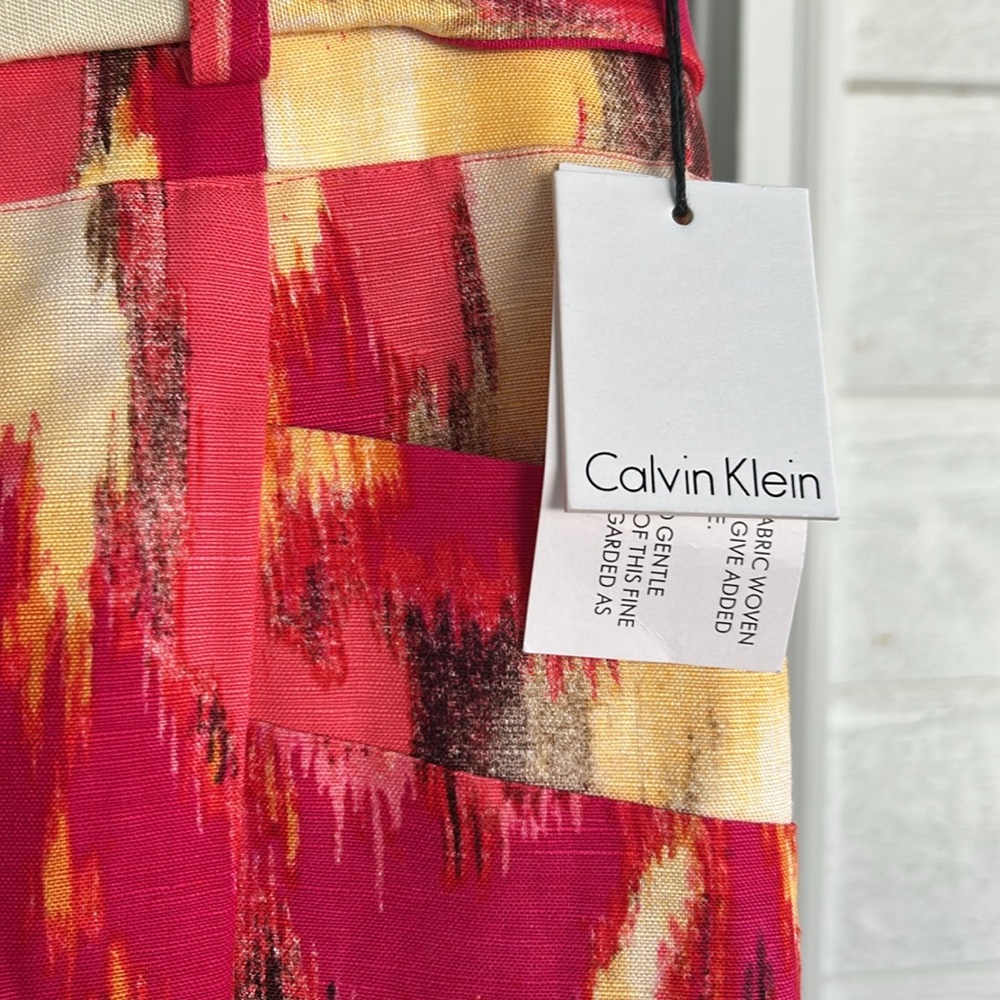 Calvin Klein NWT Skirt with Sash belt color Poppy Multi size 6 - Picture 3 of 6